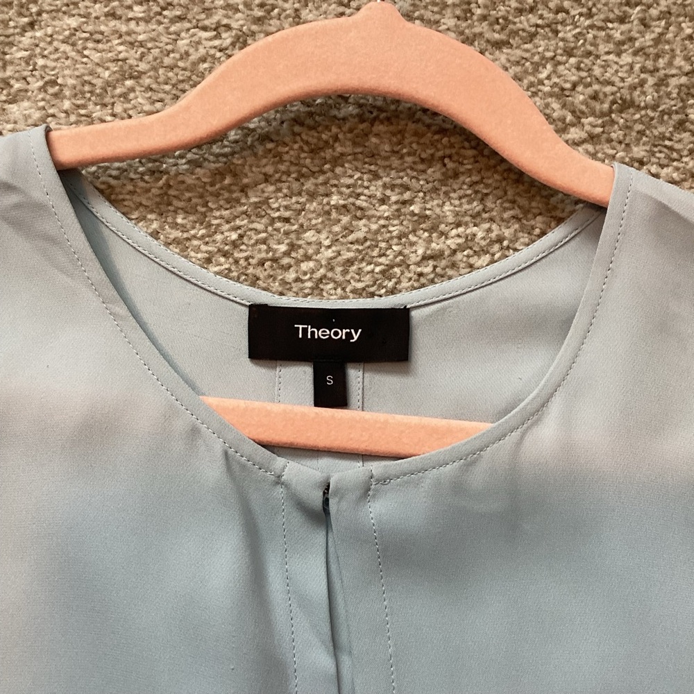 Theory Silk Slit Neck Tunic Blouse Top Shirt Light Blue Small - Picture 6 of 7